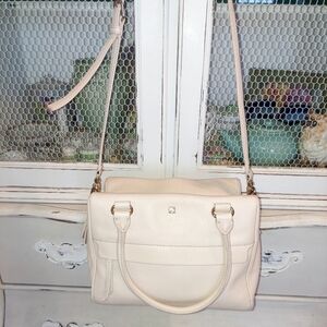 Kate Spade Bone/Ivory Pebble Leather Crossbody Satchel Bag